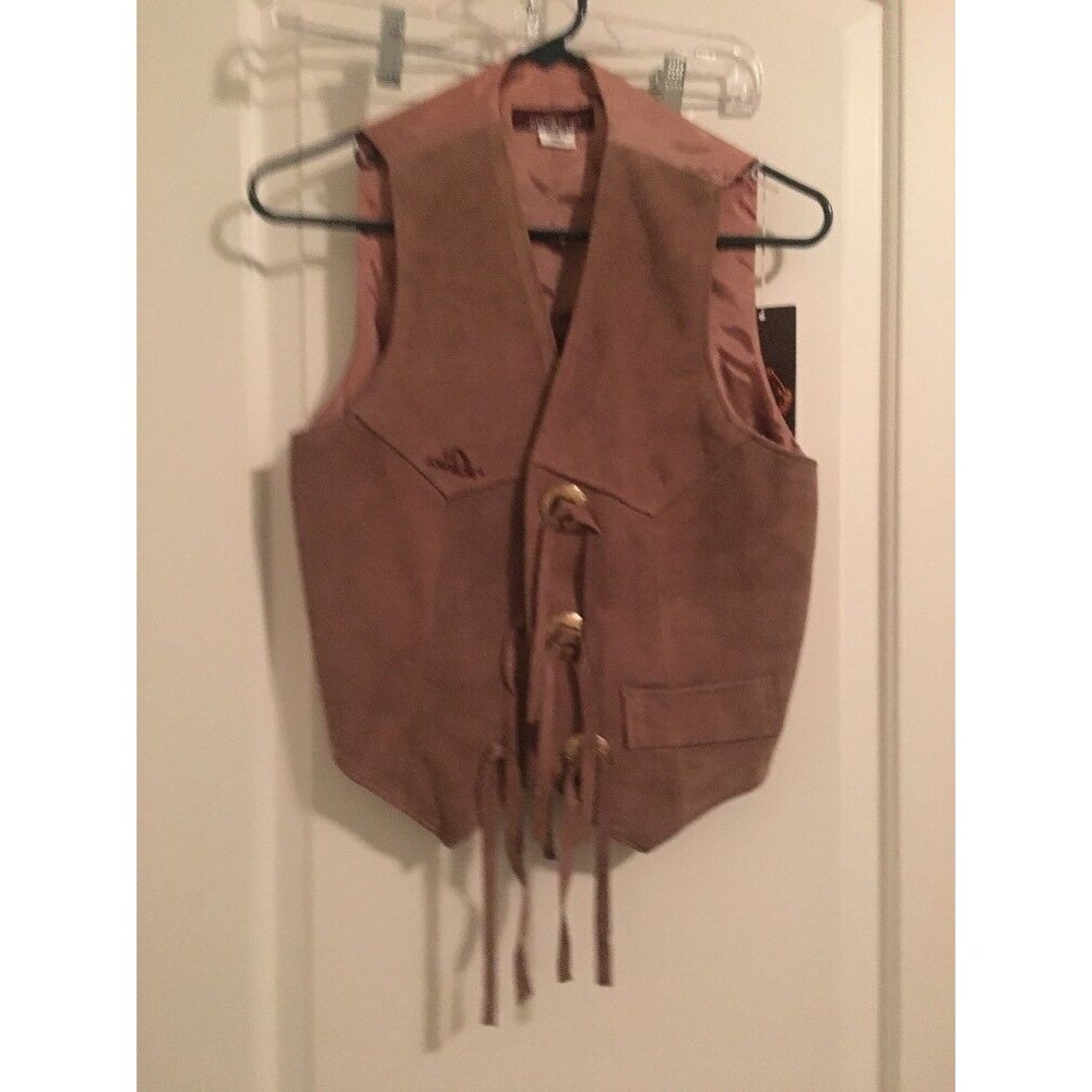 Vintage Jordache Women's Juniors Western Brown Leather Vest Jacket Unknown Size
